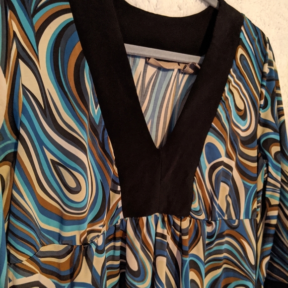KIM ROGERS Teal Brown Cream Swirl Blouse XL - Picture 5 of 5